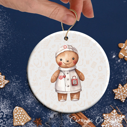 Watercolor Gingerbread Nurse Ceramic Christmas Ornament 72-10