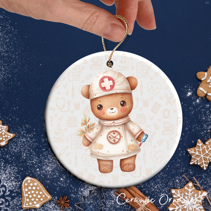 Watercolor Gingerbread Nurse Ceramic Christmas Ornament 72-11