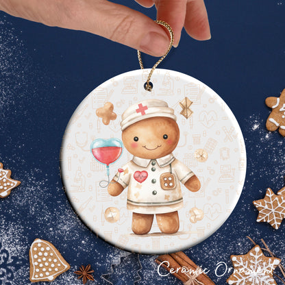 Watercolor Gingerbread Nurse Ceramic Christmas Ornament 72-13