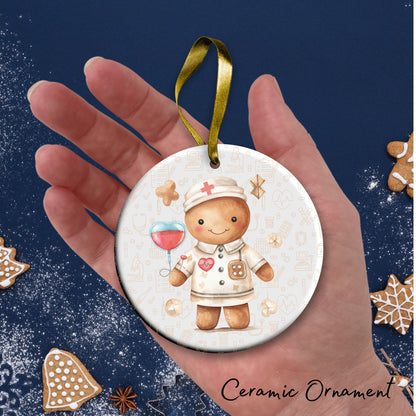 Watercolor Gingerbread Nurse Ceramic Christmas Ornament 72-13