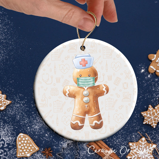 Watercolor Gingerbread Nurse Ceramic Christmas Ornament 72-15