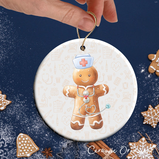 Watercolor Gingerbread Nurse Ceramic Christmas Ornament 72-16