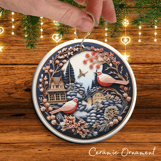 Oriental Bird Ceramic Ornament 61-02 Happy Holidays Keepsake Bauble