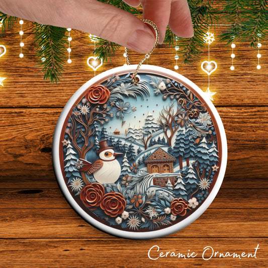 Oriental Bird Ceramic Ornament 61-03 Happy Holidays Keepsake Bauble