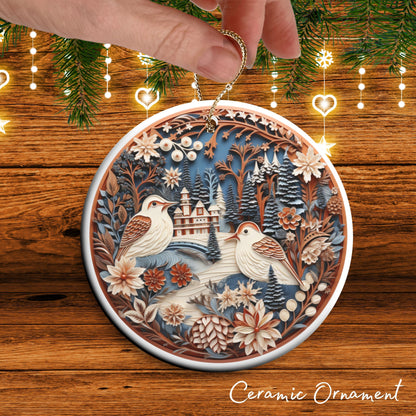 Oriental Bird Ceramic Ornament 61-13 Happy Holidays Keepsake Bauble