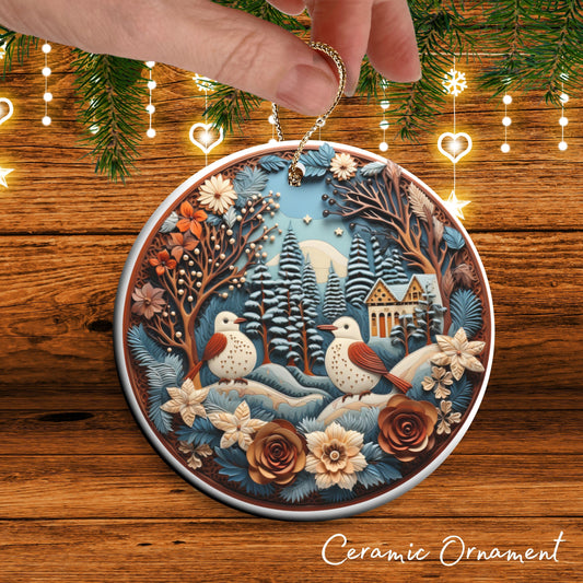 Oriental Bird Ceramic Ornament 61-14 Happy Holidays Keepsake Bauble