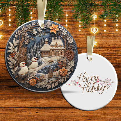 Oriental Bird Ceramic Ornament 61-15 Happy Holidays Keepsake Bauble