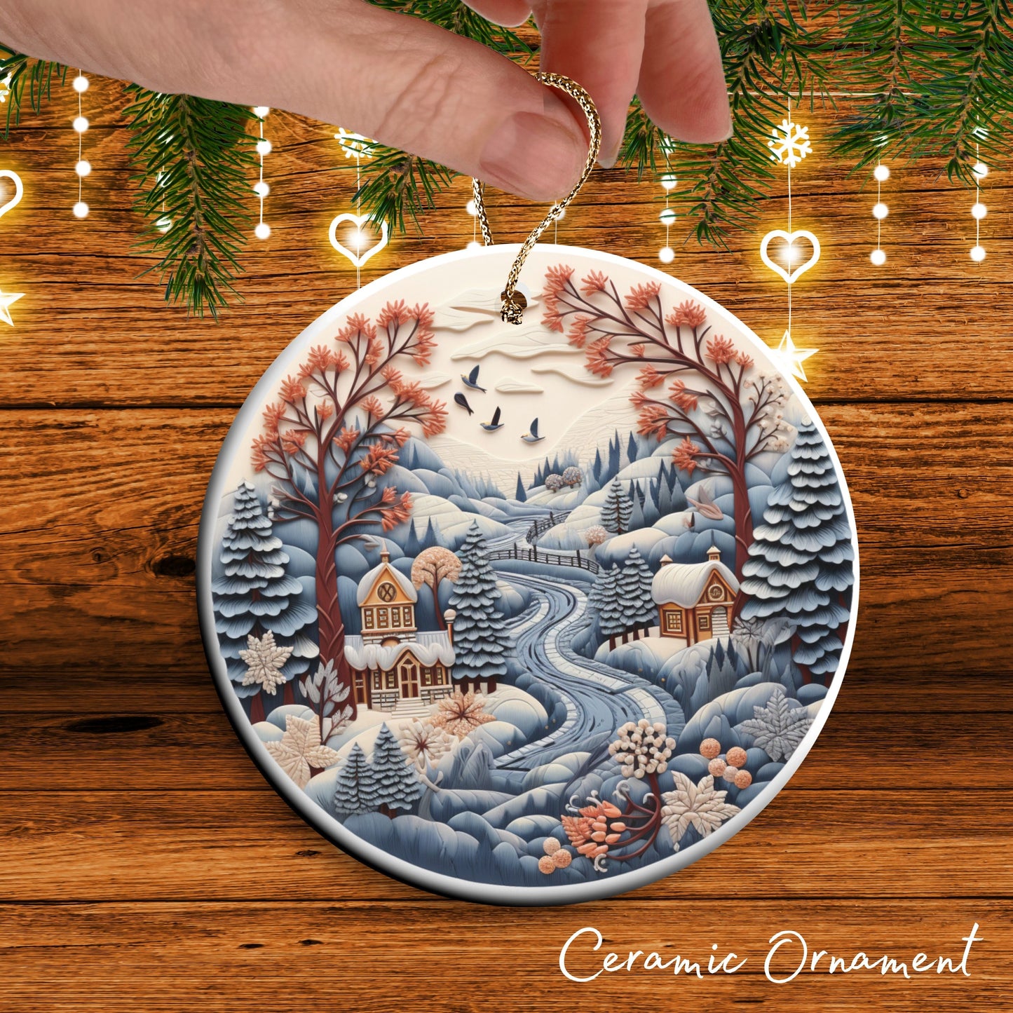 Oriental Ceramic Ornament 61-16 Happy Holidays Keepsake Bauble