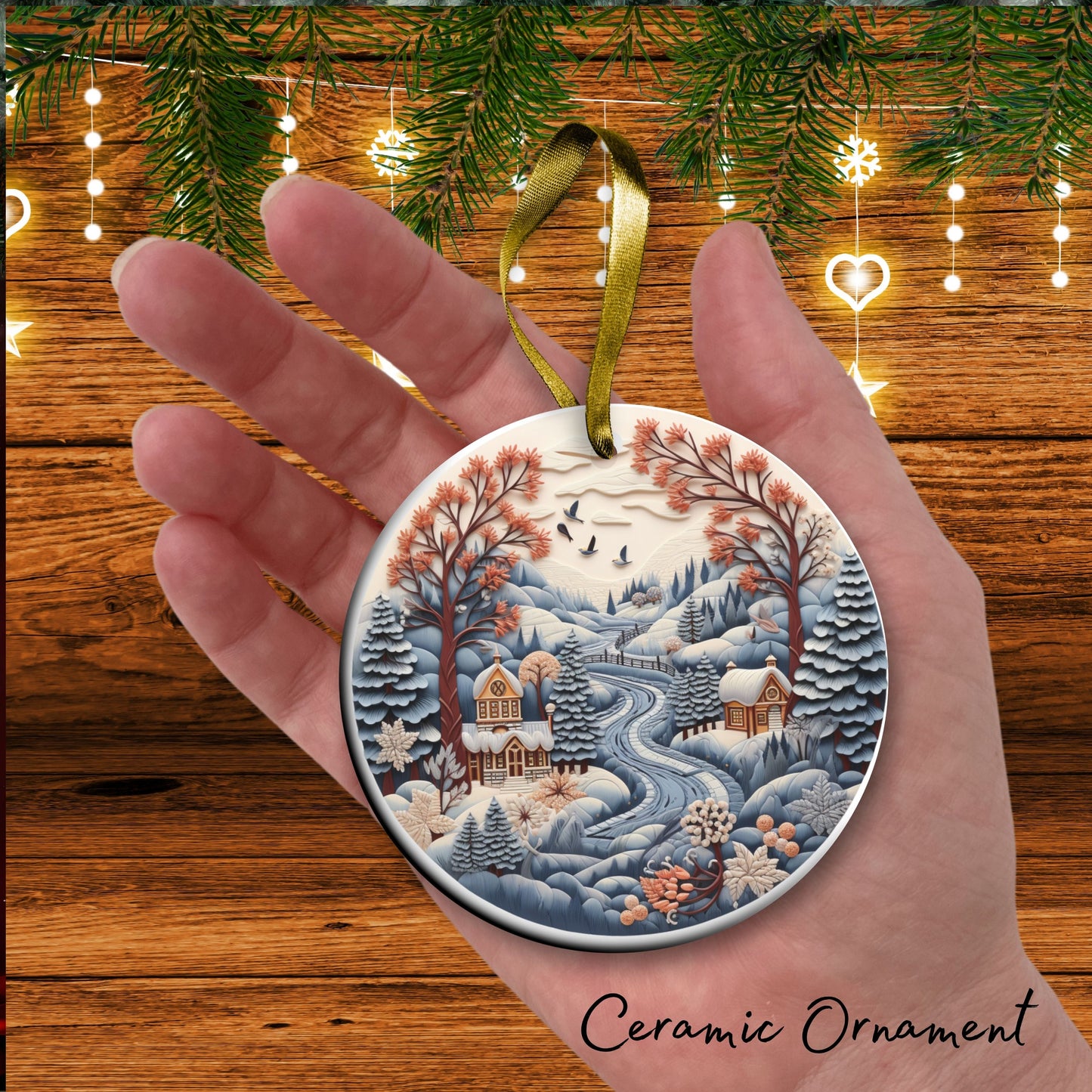 Oriental Ceramic Ornament 61-16 Happy Holidays Keepsake Bauble