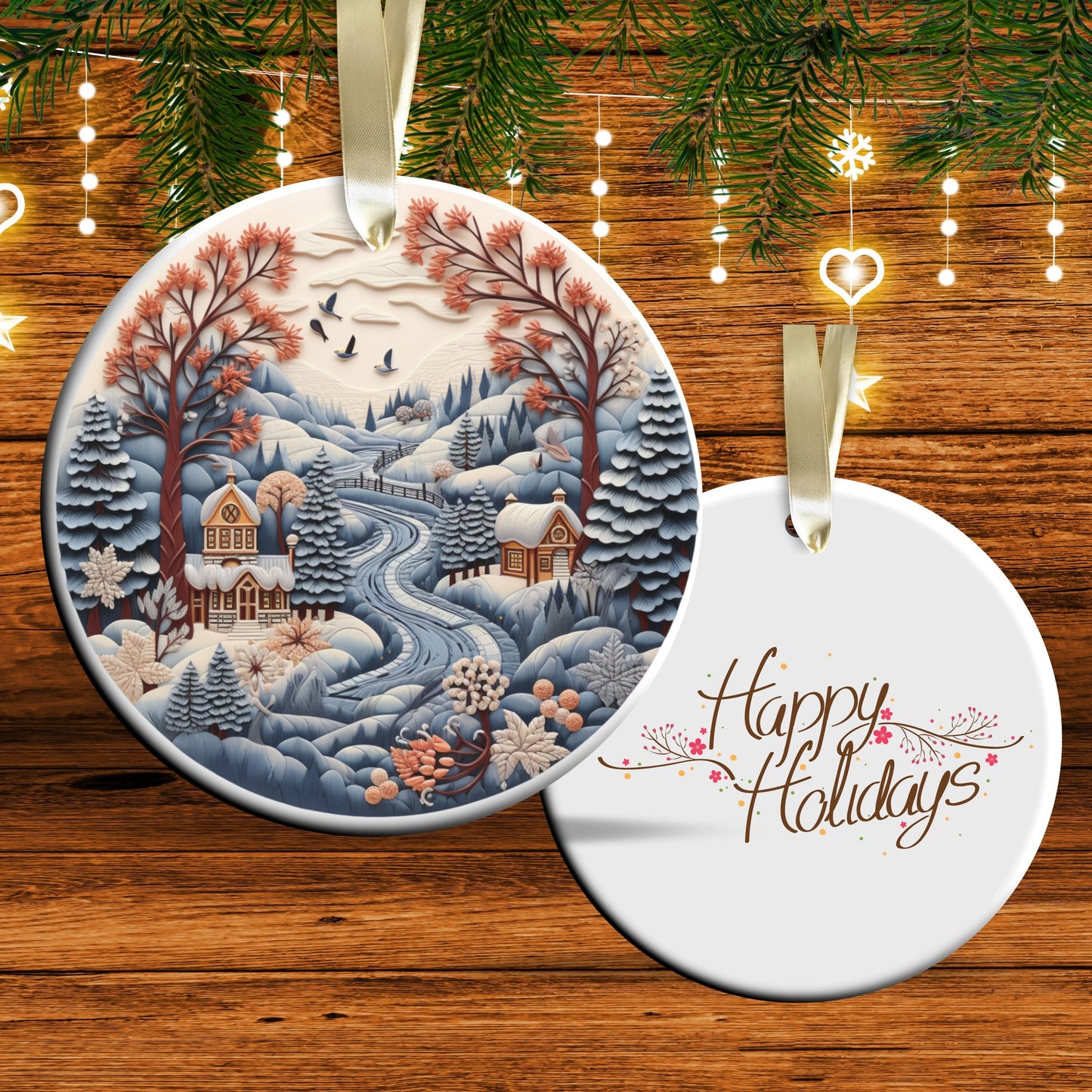 Oriental Ceramic Ornament 61-16 Happy Holidays Keepsake Bauble