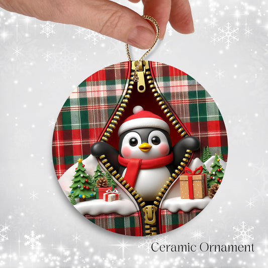 Cute Penguin 3D Zipper Ornament Christmas Plaid 78-01