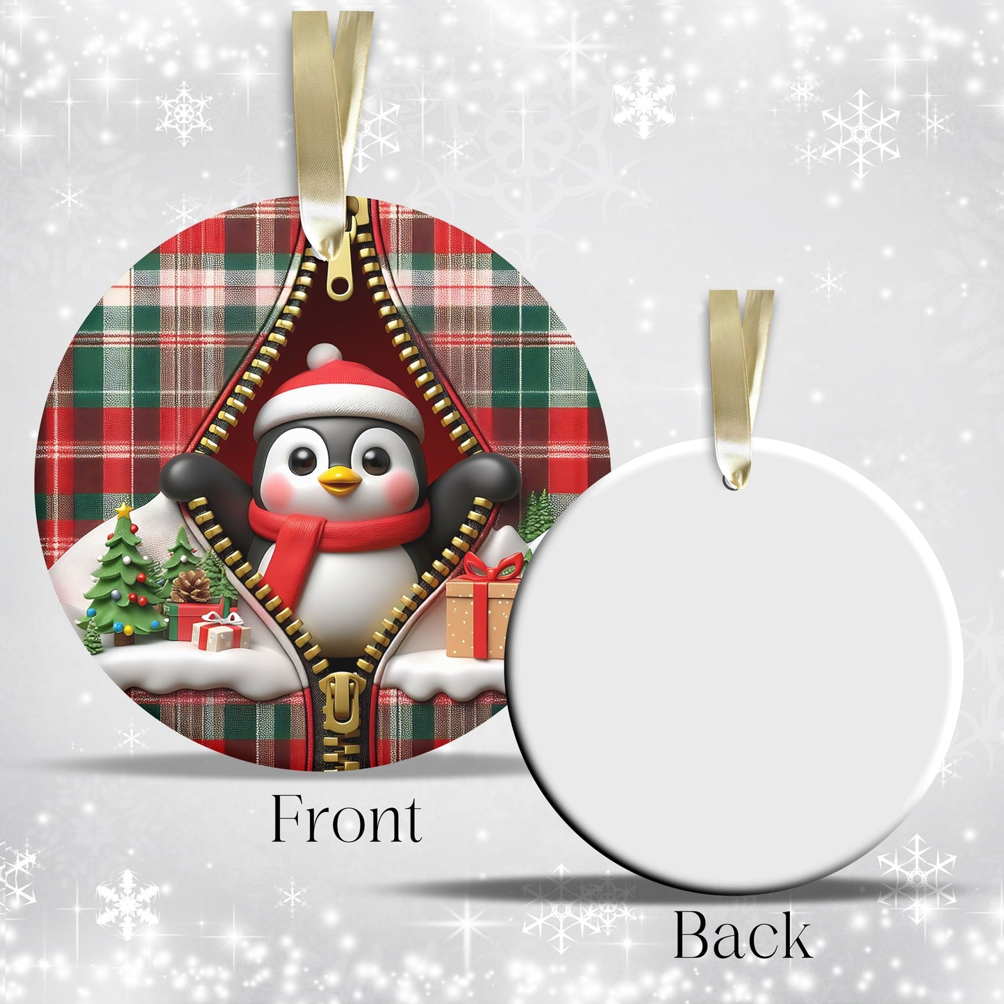 Cute Penguin 3D Zipper Ornament Christmas Plaid 78-01