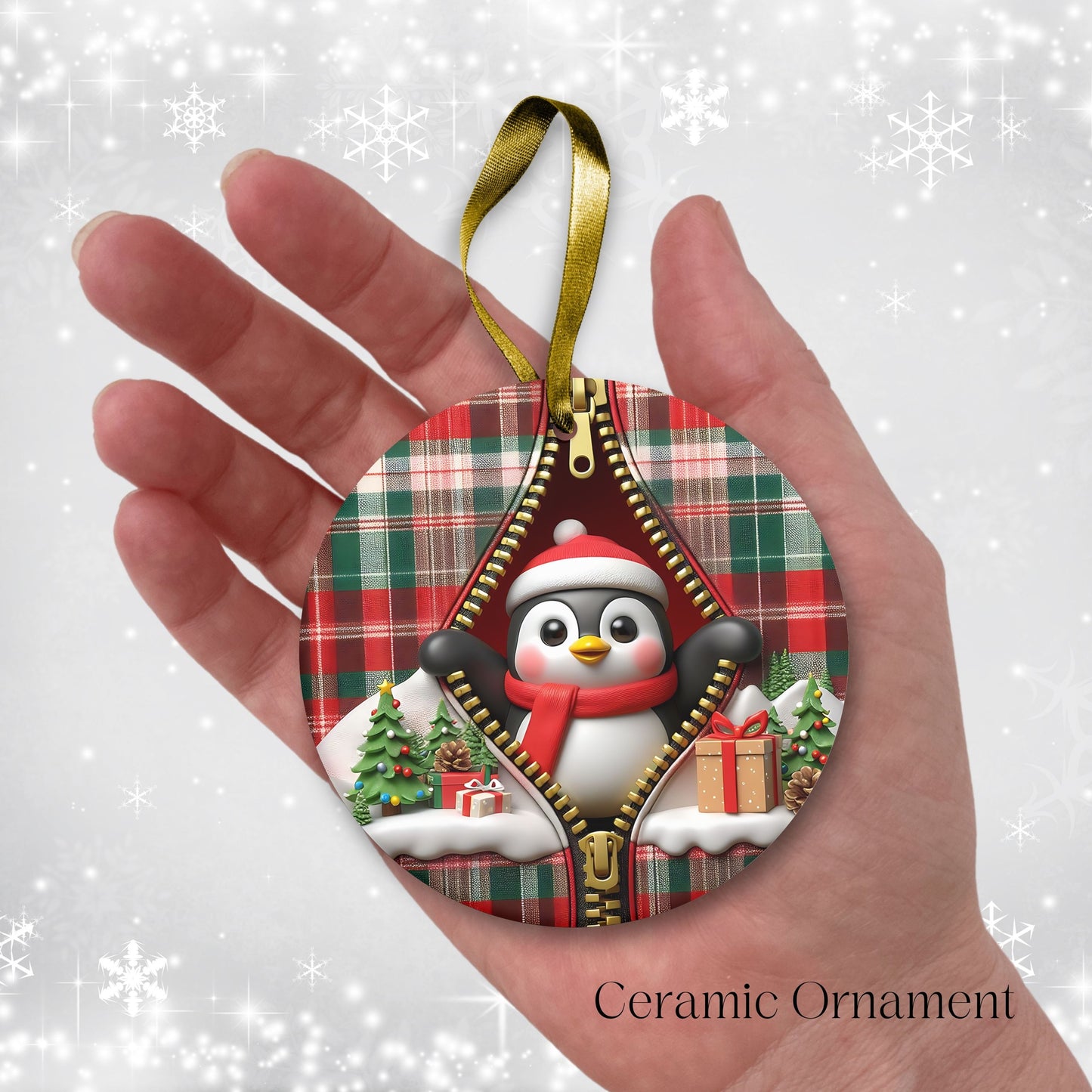 Cute Penguin 3D Zipper Ornament Christmas Plaid 78-01