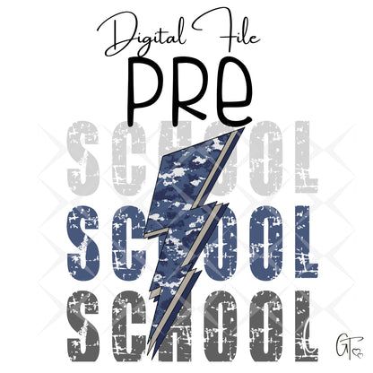 Camo Blue Lightening Bolt Back to School Digital File