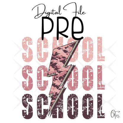 Camo Pink Lightening Bolt Back to School Digital File