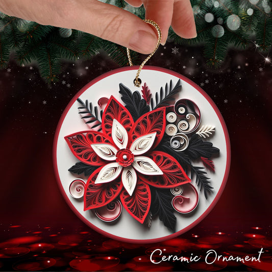 Red 3D Christmas Poinsettia Ceramic Ornament 06-03