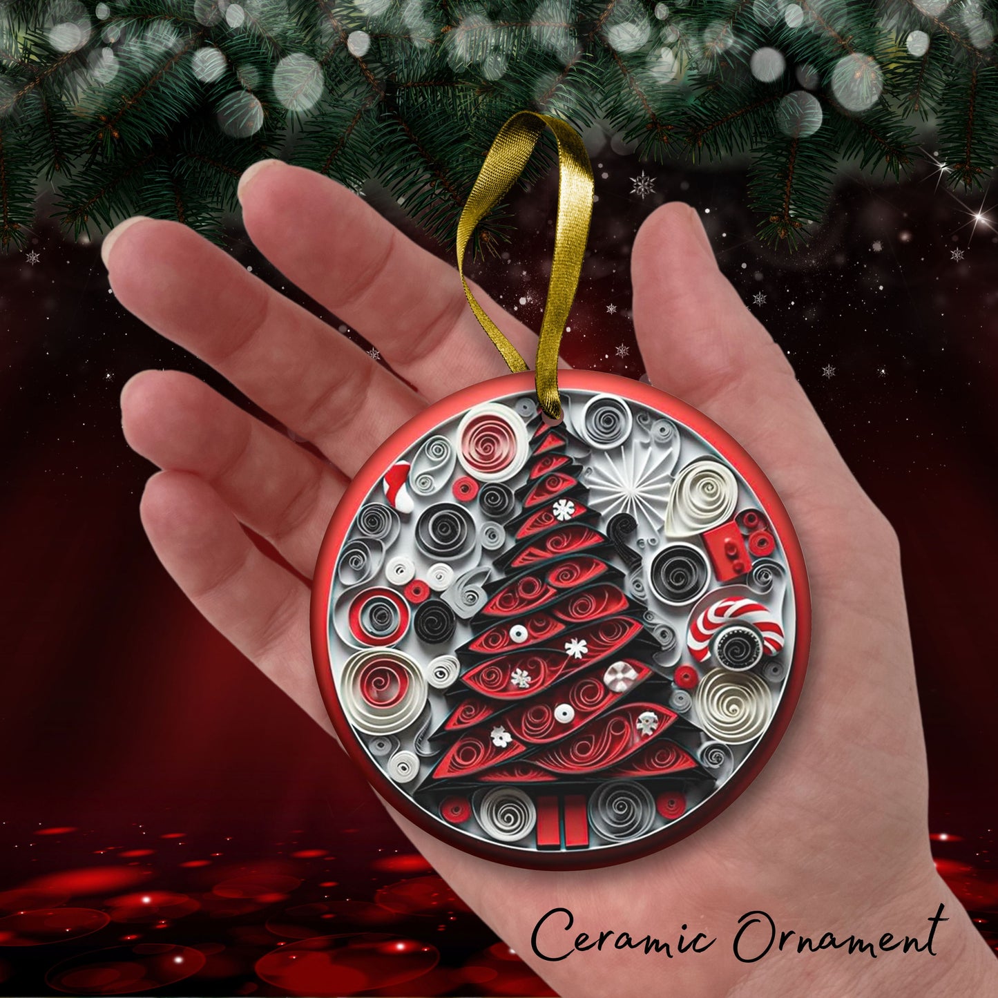 Red 3D Christmas Ceramic Ornament 06-06