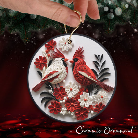 Red 3D Christmas Birds Ceramic Ornament 06-10