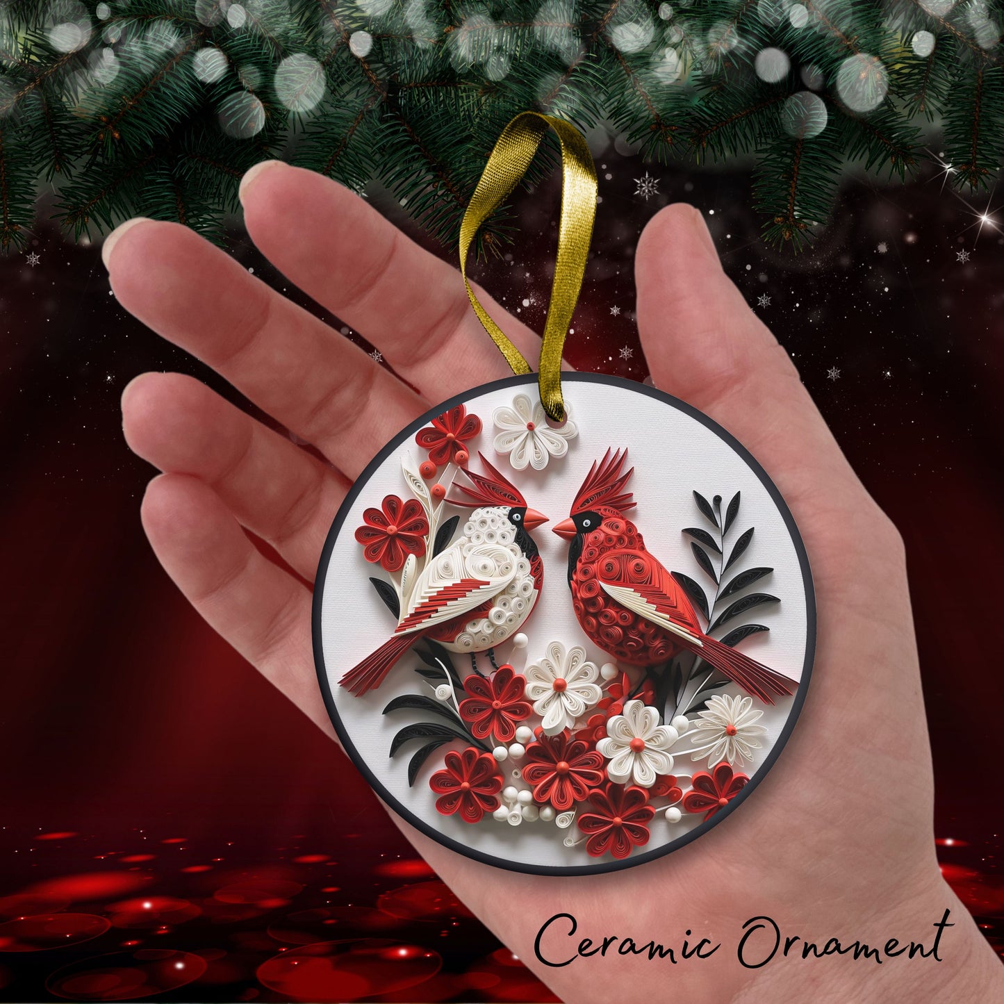 Red 3D Christmas Birds Ceramic Ornament 06-10