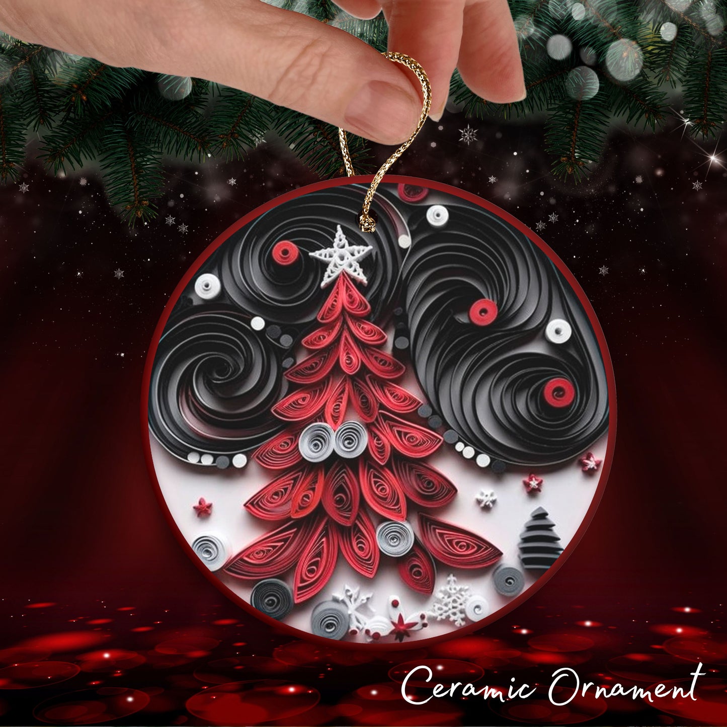 Red 3D Christmas Tree Ceramic Ornament 06-11