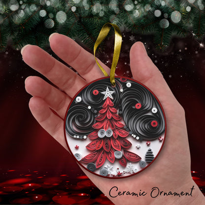 Red 3D Christmas Tree Ceramic Ornament 06-11