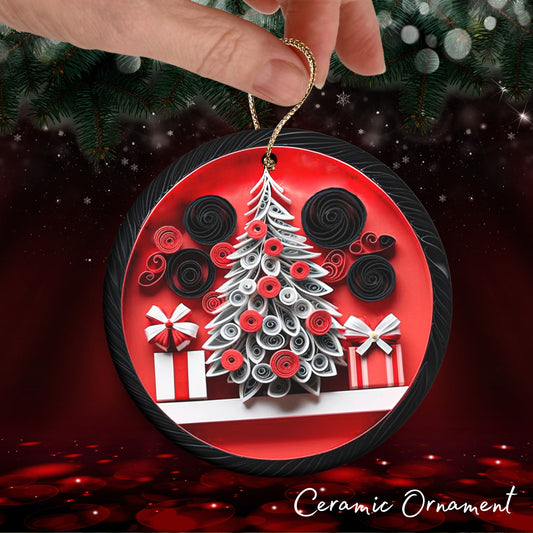 Red 3D Christmas Tree Ceramic Ornament 06-12