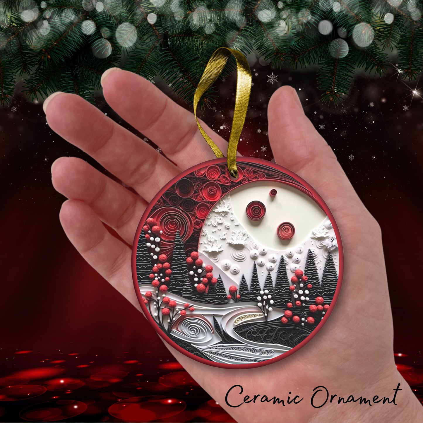 Red 3D Christmas Ceramic Ornament 06-13