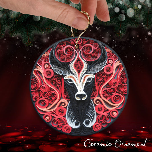 Red 3D Christmas Reindeer Ceramic Ornament 06-02