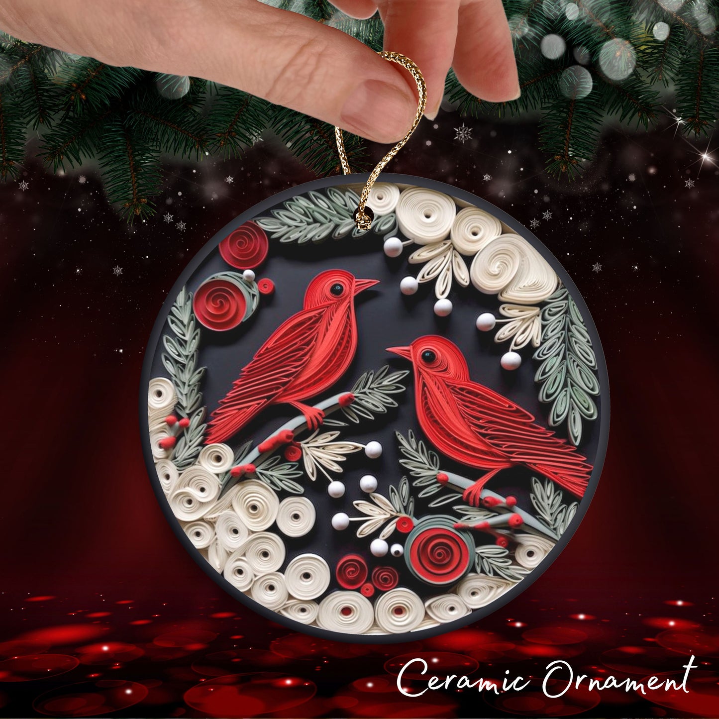 Red 3D Christmas Ceramic Ornament 06-18