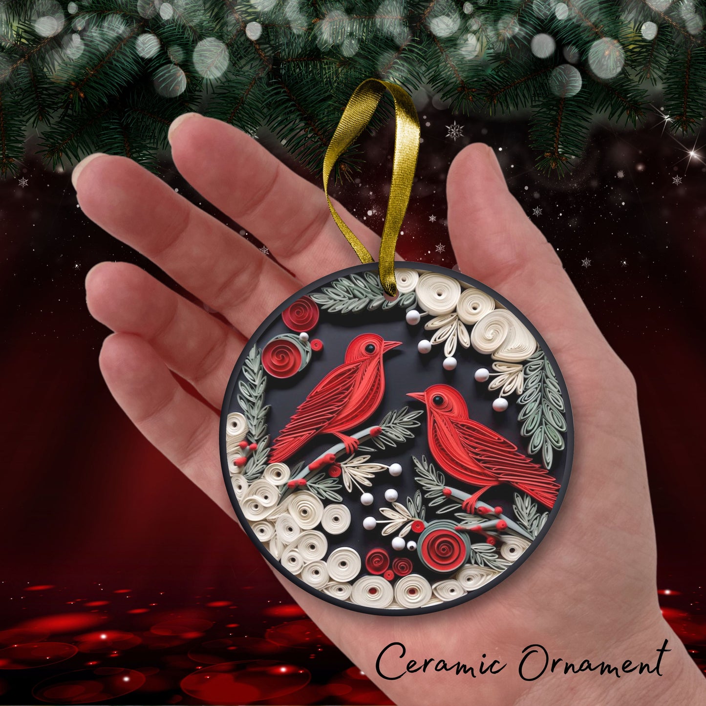 Red 3D Christmas Ceramic Ornament 06-18