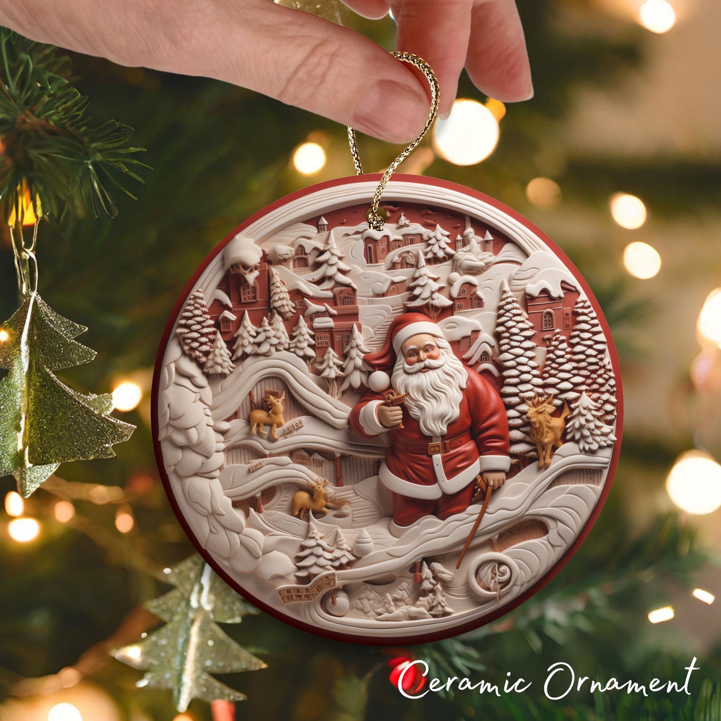 Red 3D Santa Christmas Ceramic Ornament 01-03