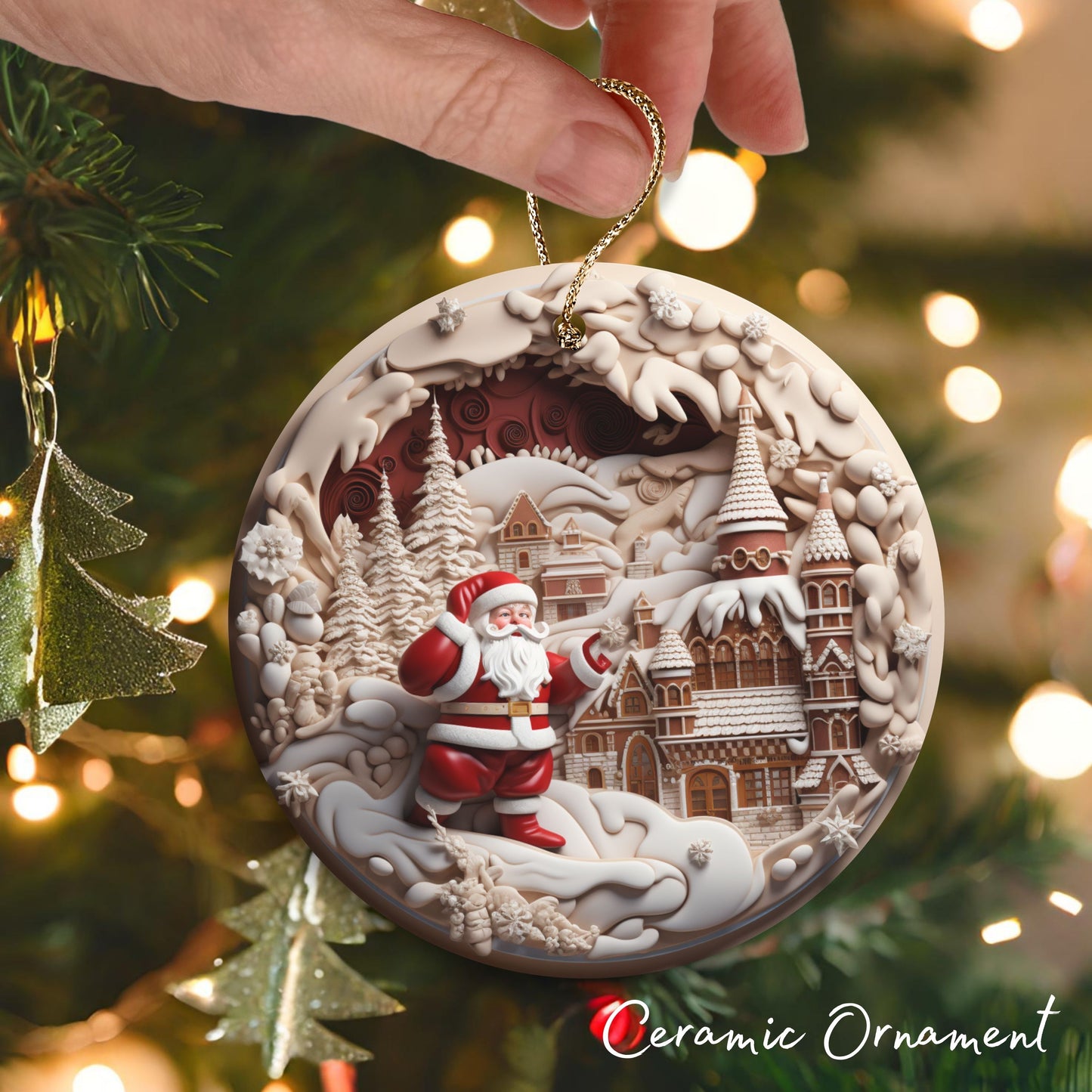 Red 3D Santa Christmas Ceramic Ornament 01-07