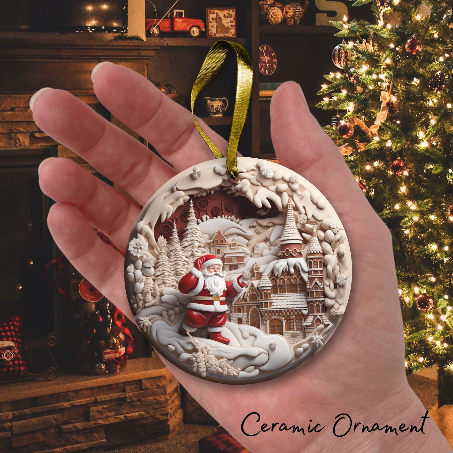 Red 3D Santa Christmas Ceramic Ornament 01-07