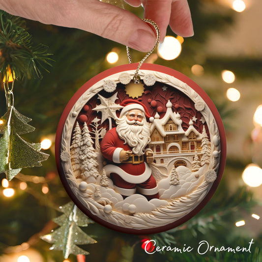 Red 3D Santa Christmas Ceramic Ornament 01-08