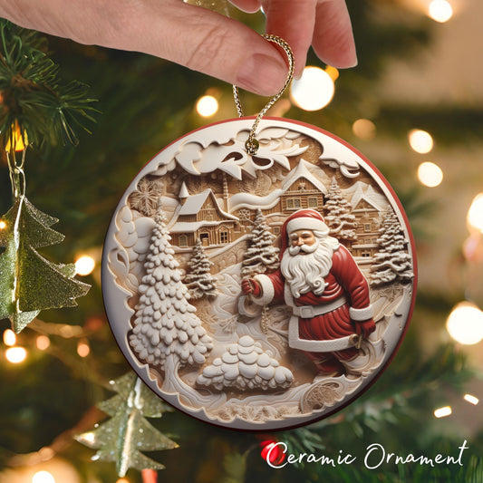 Red 3D Santa Christmas Ceramic Ornament 01-15