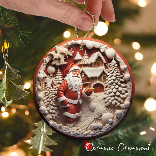 Red 3D Santa Christmas Ceramic Ornament 01-16