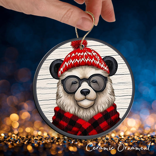 Red Bear Christmas Ceramic Ornament