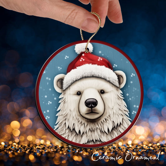 Red Bear Christmas Ceramic Ornament