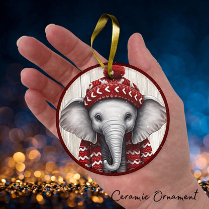 Red Elephant Christmas Ceramic Ornament