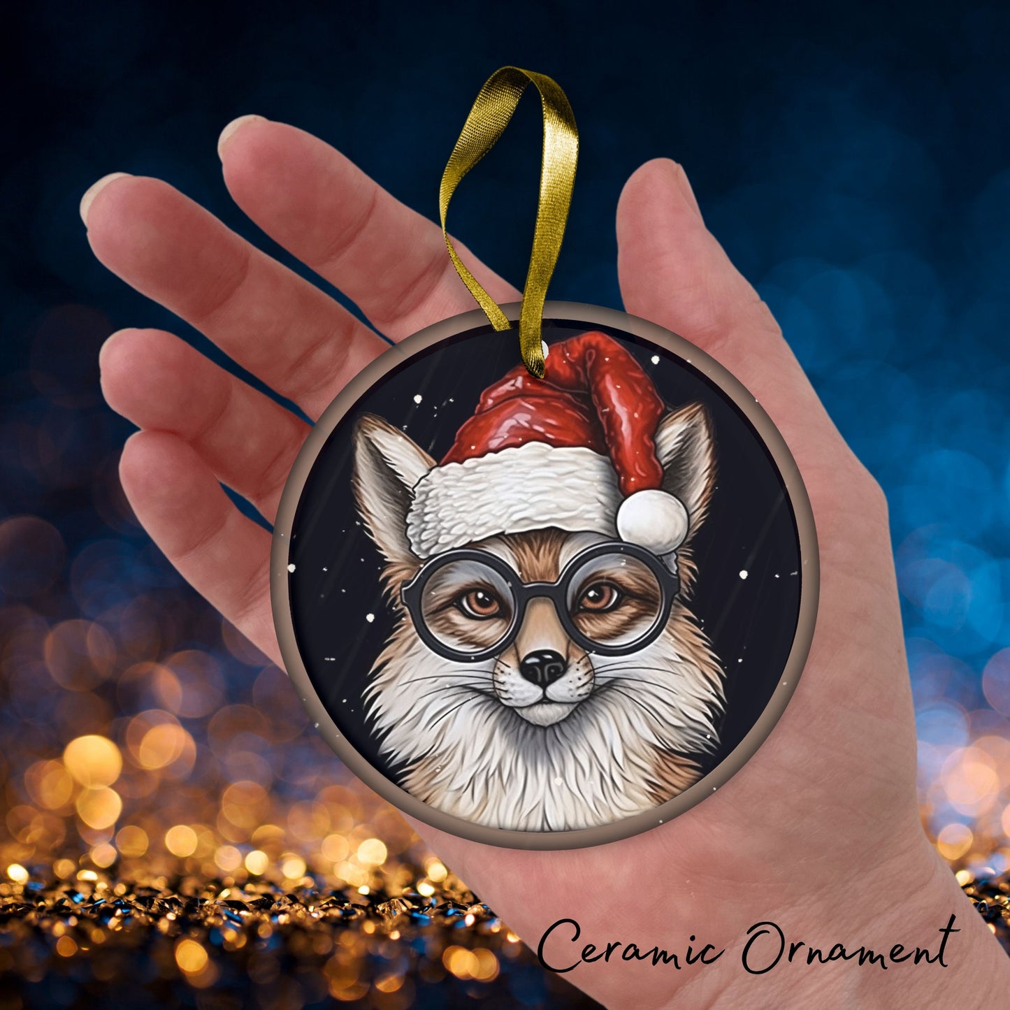 Red Fox Christmas Ceramic Ornament