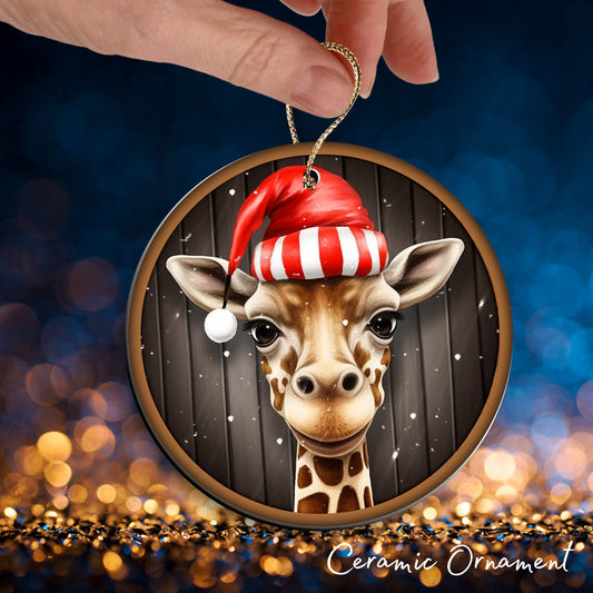 Red Giraffe Christmas Ceramic Ornament