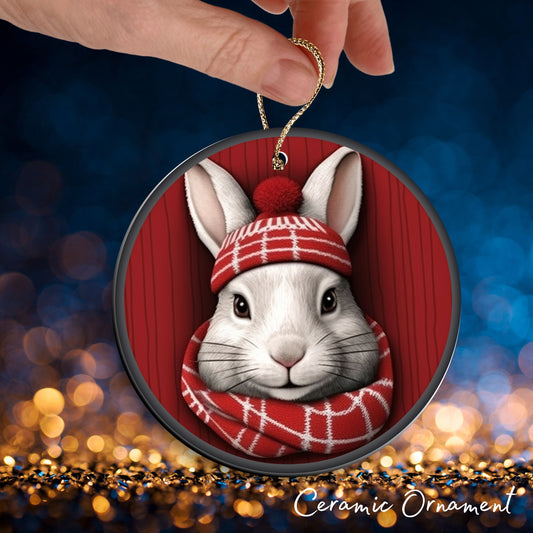 Red Rabbit Christmas Ceramic Ornament