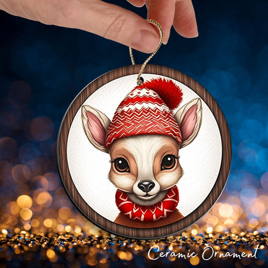 Red Reindeer Christmas Ceramic Ornament