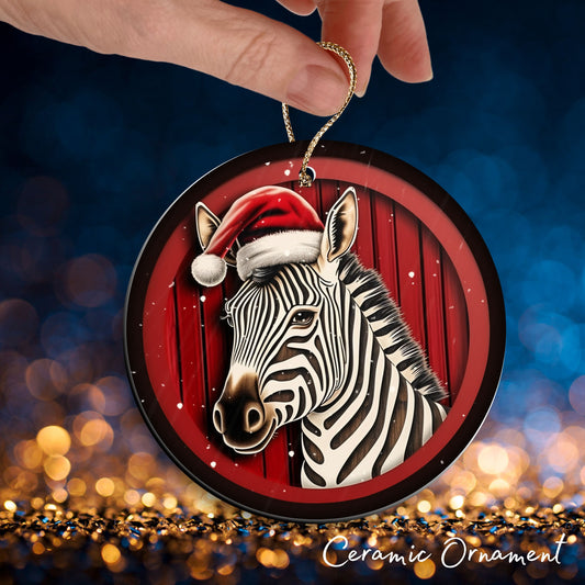 Red Zebra Christmas Ceramic Ornament