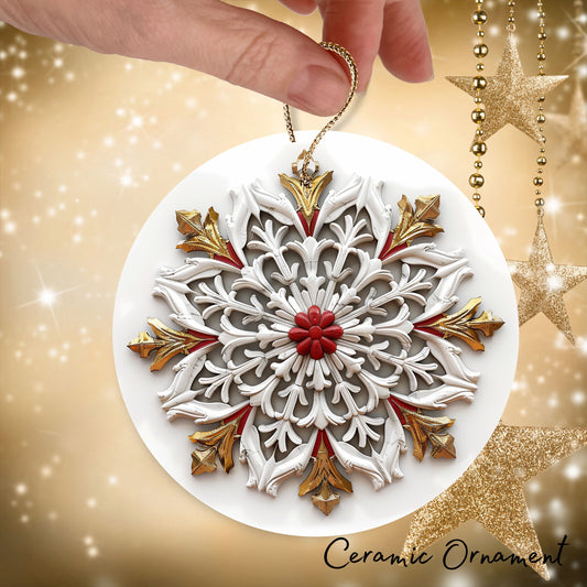 Red & Gold Christmas Ceramic Ornament 35-16