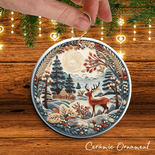 Reindeer Ceramic Ornament 61-05 Happy Holidays Keepsake Bauble