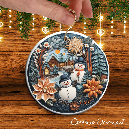 Snowman Ceramic Ornament 61-10 Happy Holidays Keepsake Bauble