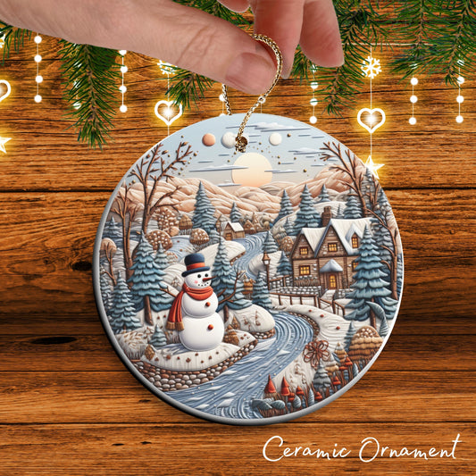 Snowman Ceramic Ornament 61-11 Happy Holidays Keepsake Bauble