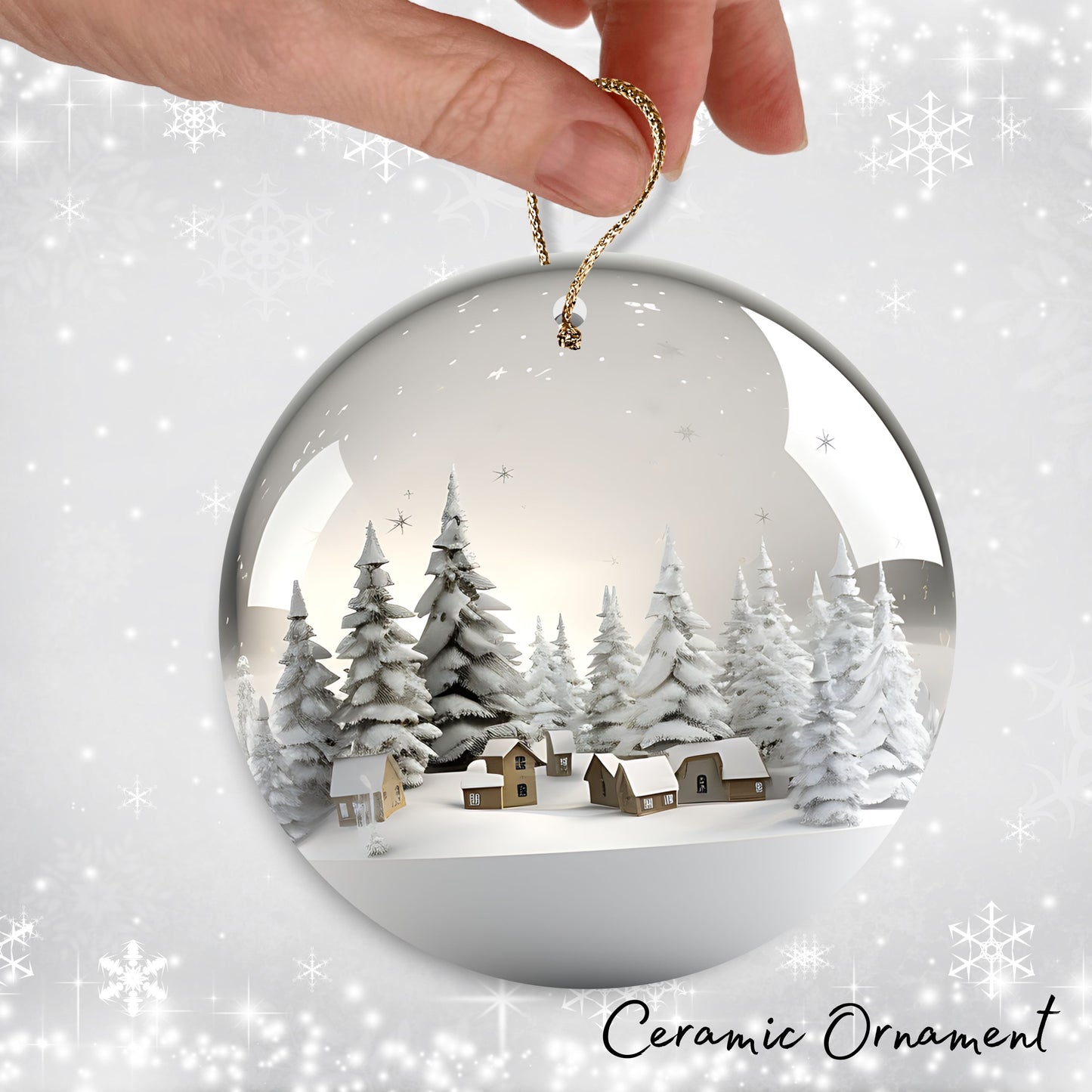 Snowy Landscape Globe Ceramic Ornament 48-16