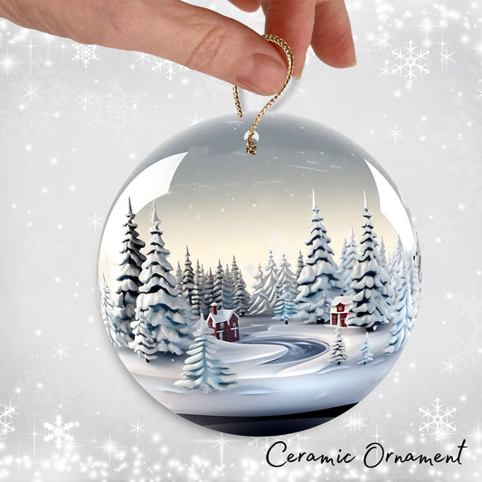 Snowy Landscape Globe Ceramic Ornament 48-20